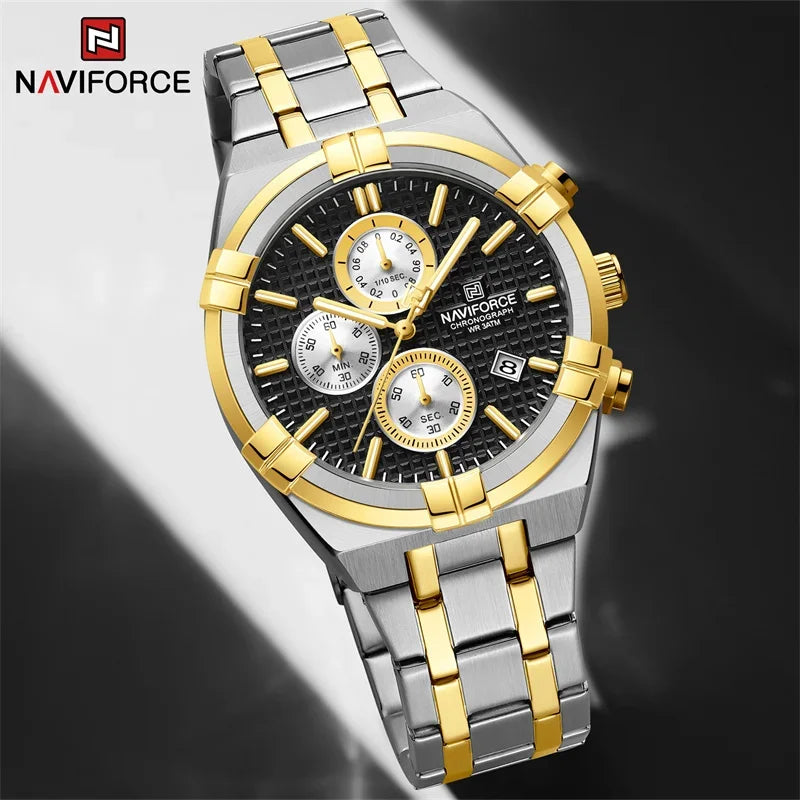 Relógio Naviforce modelo superior luxo pulseira de aço inoxidável e quartzo