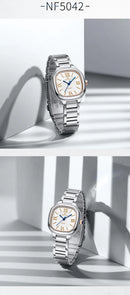 Relógio feminino NAVIFORCE luxo  de quartzo à prova d'água com pulseira de aço inoxidável