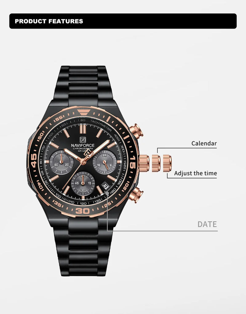 Relógio de Pulso À Prova D 'Água NAVIFORCE Multifunções Masculino  de Luxo