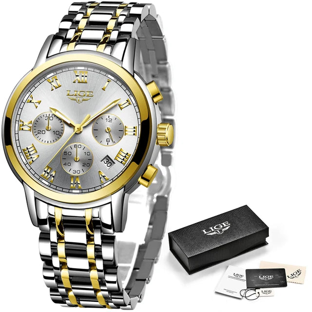Relógio Lige Feminino pulseira de aço à prova d água