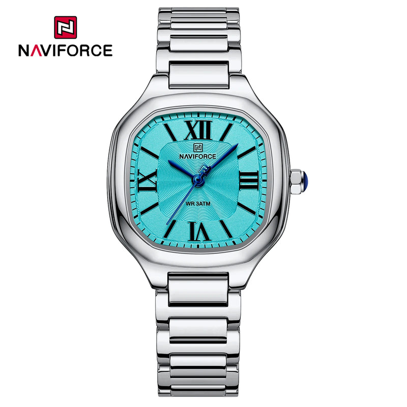 Relógio feminino NAVIFORCE luxo  de quartzo à prova d'água com pulseira de aço inoxidável