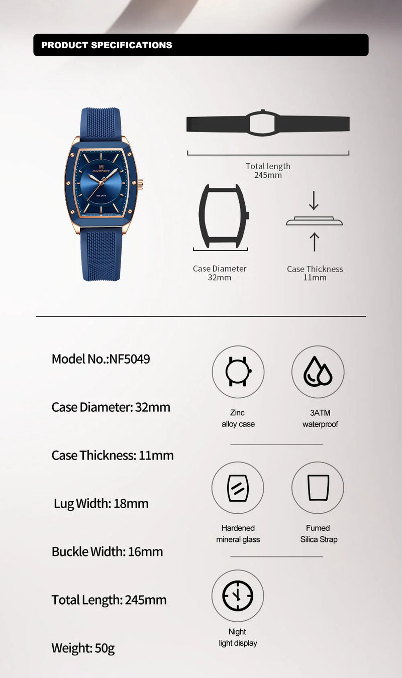 Naviforce relógio de quartzo  modelo de luxo digital feminino pulseira de silicone