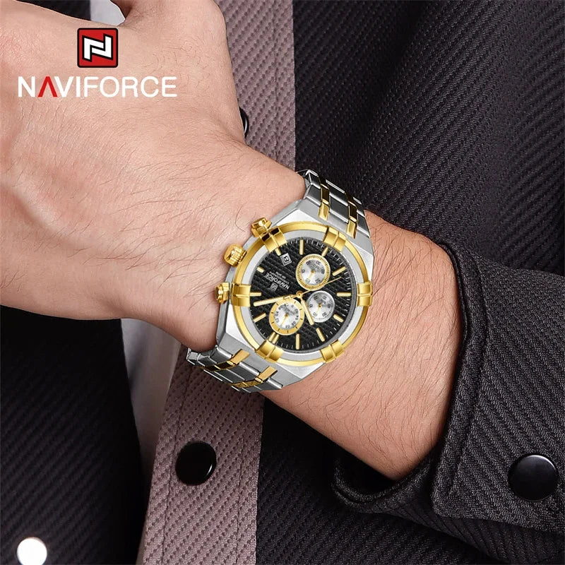 Relógio Naviforce modelo superior luxo pulseira de aço inoxidável e quartzo