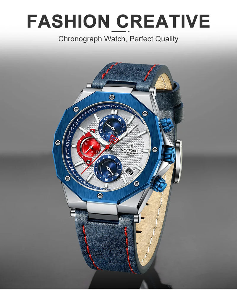 Relógios NAVIFORCE de luxo com pulseira de couro