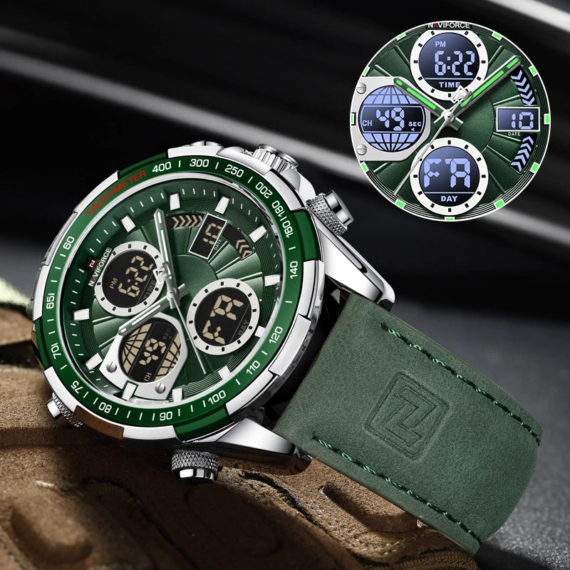 Relógios NAVIFORCE  Pulseira de Couro Verde À Prova D 'Água função Data do dia Display