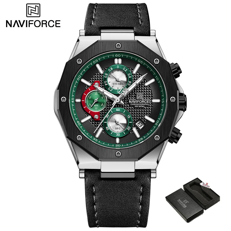 Relógios NAVIFORCE de luxo com pulseira de couro