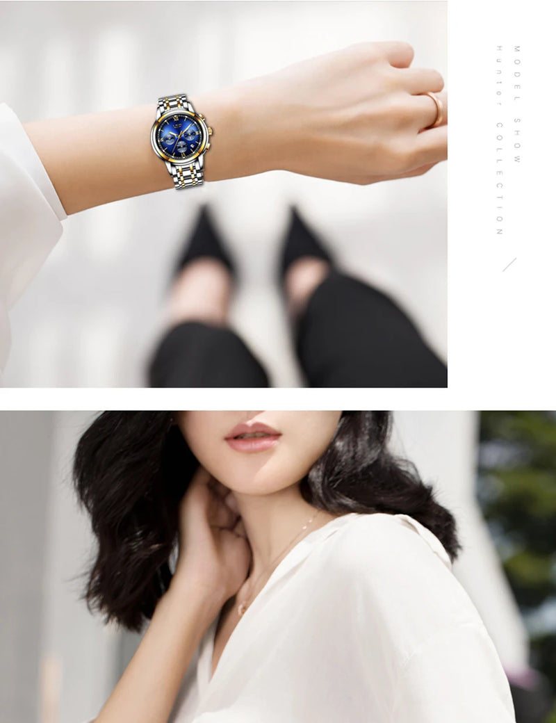 Relógio Lige Feminino pulseira de aço à prova d água