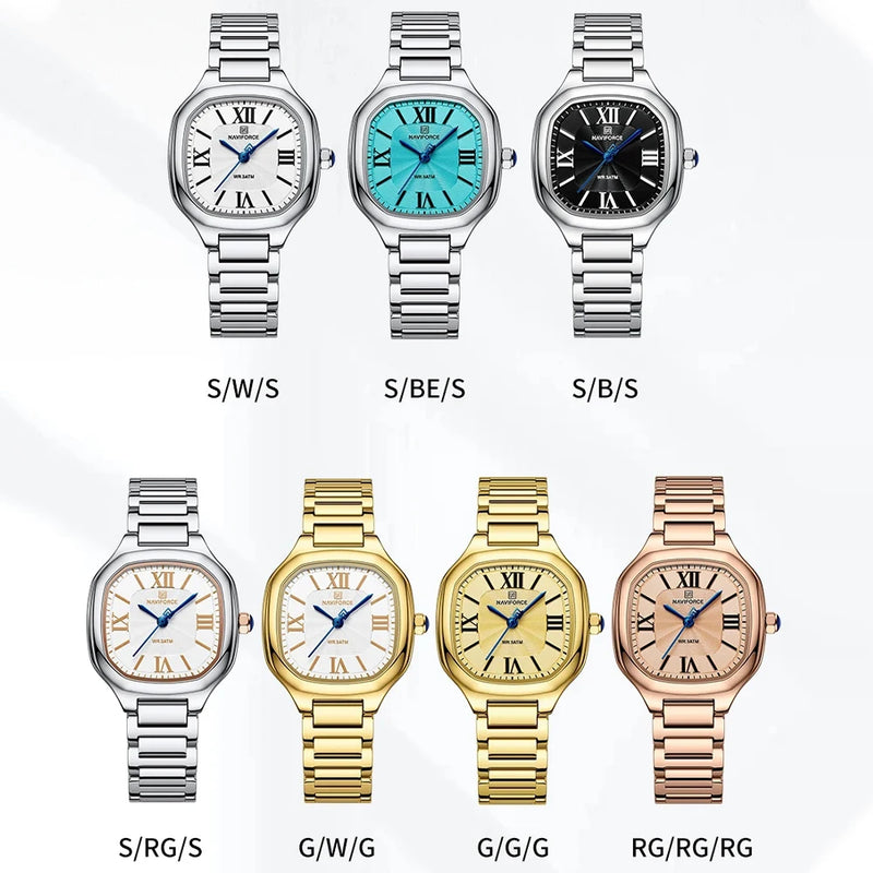 Relógio feminino NAVIFORCE luxo  de quartzo à prova d'água com pulseira de aço inoxidável