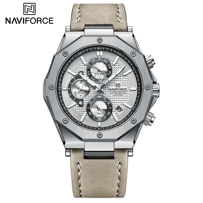 Relógios NAVIFORCE de luxo com pulseira de couro
