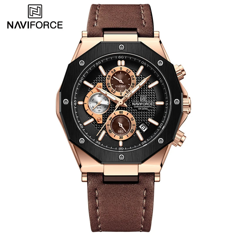 Relógios NAVIFORCE de luxo com pulseira de couro