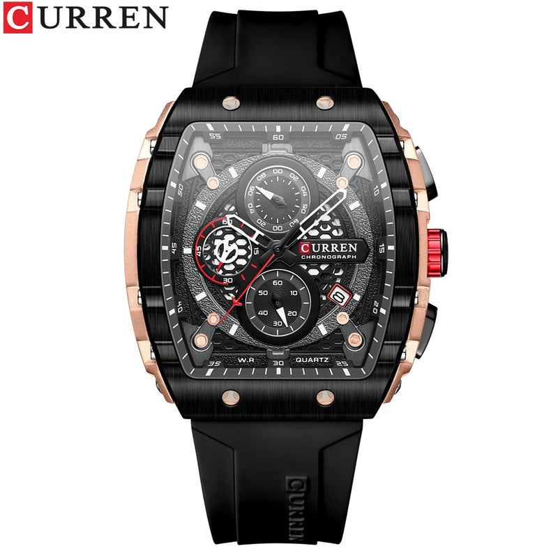 Relógio esportivo CURREN de quartzo à prova d'água com data automática e pulseira de silicone