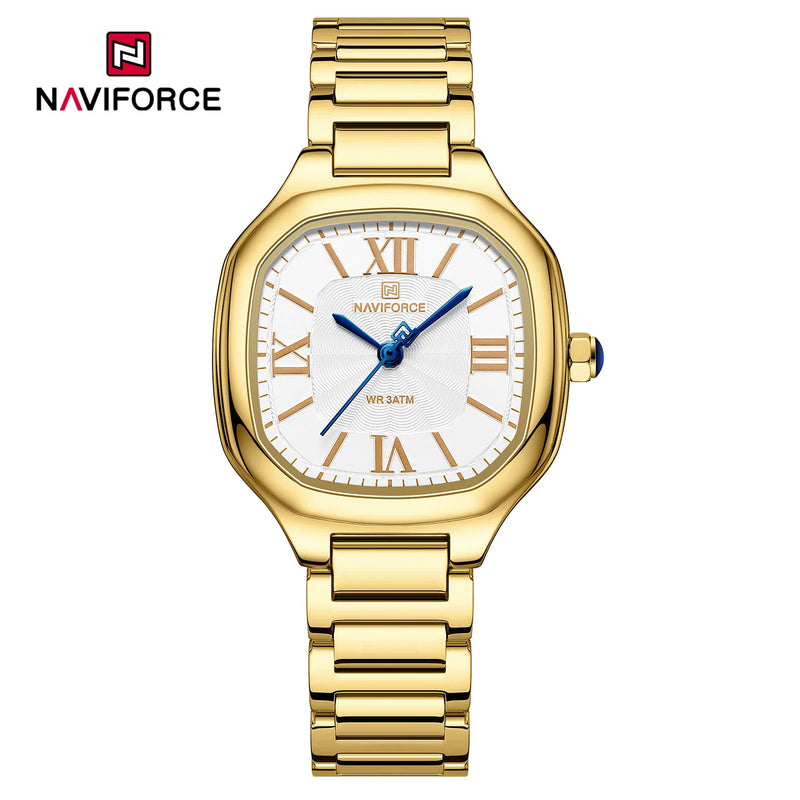 Relógio feminino NAVIFORCE luxo  de quartzo à prova d'água com pulseira de aço inoxidável