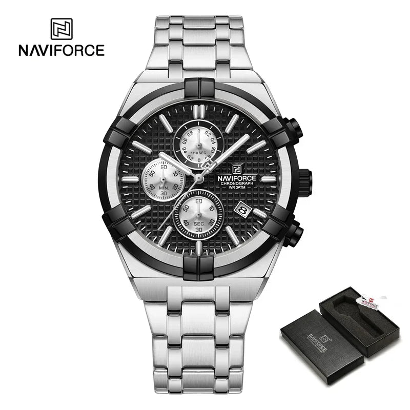 Relógio Naviforce modelo superior luxo pulseira de aço inoxidável e quartzo