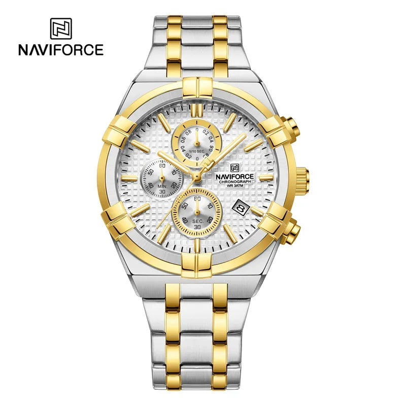 Relógio Naviforce modelo superior luxo pulseira de aço inoxidável e quartzo
