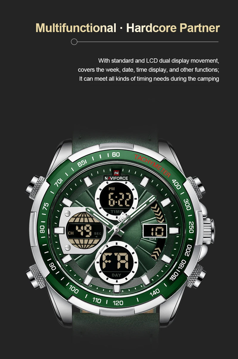 Relógios NAVIFORCE  Pulseira de Couro Verde À Prova D 'Água função Data do dia Display