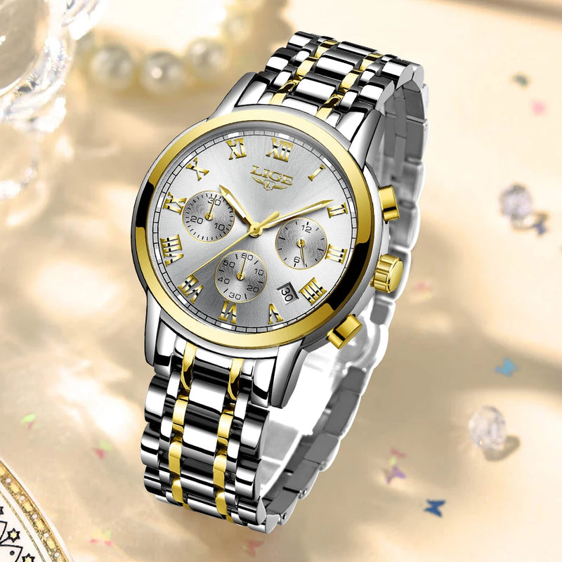 Relógio Lige Feminino pulseira de aço à prova d água