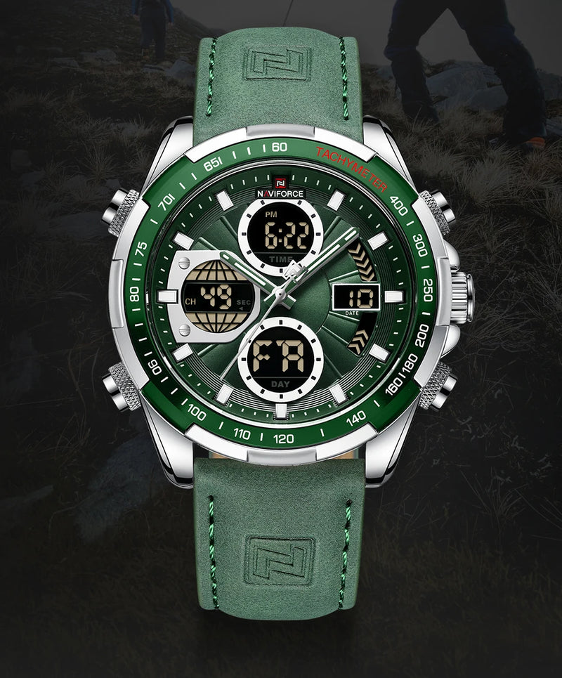 Relógios NAVIFORCE  Pulseira de Couro Verde À Prova D 'Água função Data do dia Display