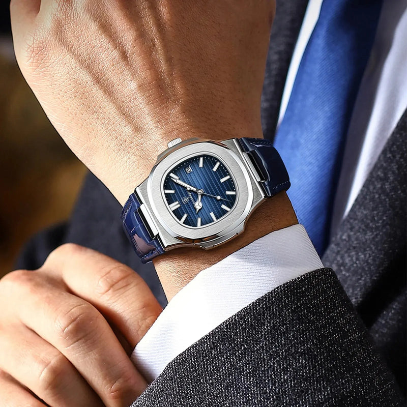 Relógio POEDAGAR Masculino Quadrado de Luxo pulseira de couro