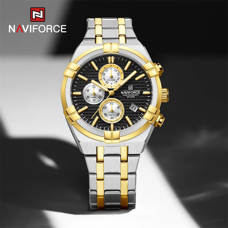 Relógio Naviforce modelo superior luxo pulseira de aço inoxidável e quartzo