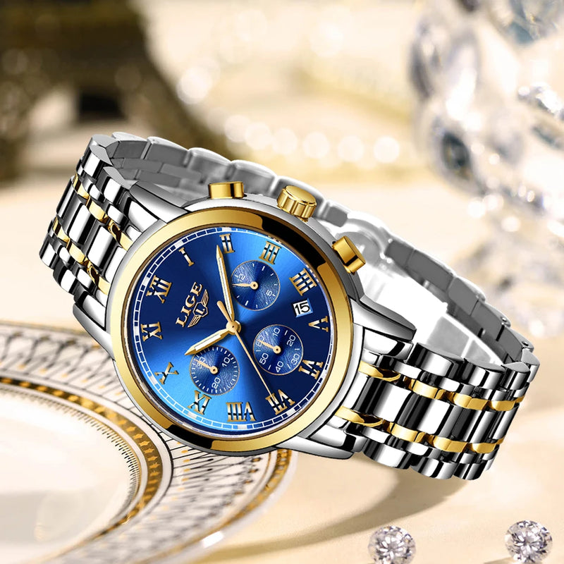 Relógio Lige Feminino pulseira de aço à prova d água