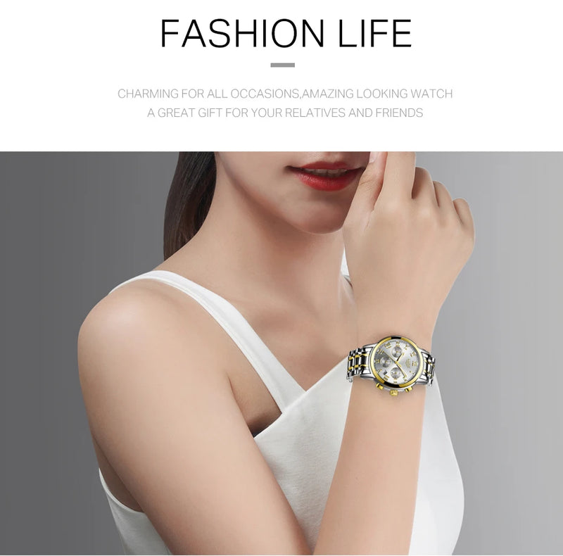 Relógio Lige Feminino pulseira de aço à prova d água