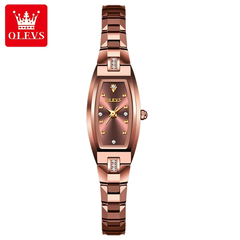 Relógio OLEVS Luxo Tungstênio Aço Banda Tonneau Design Quartzo