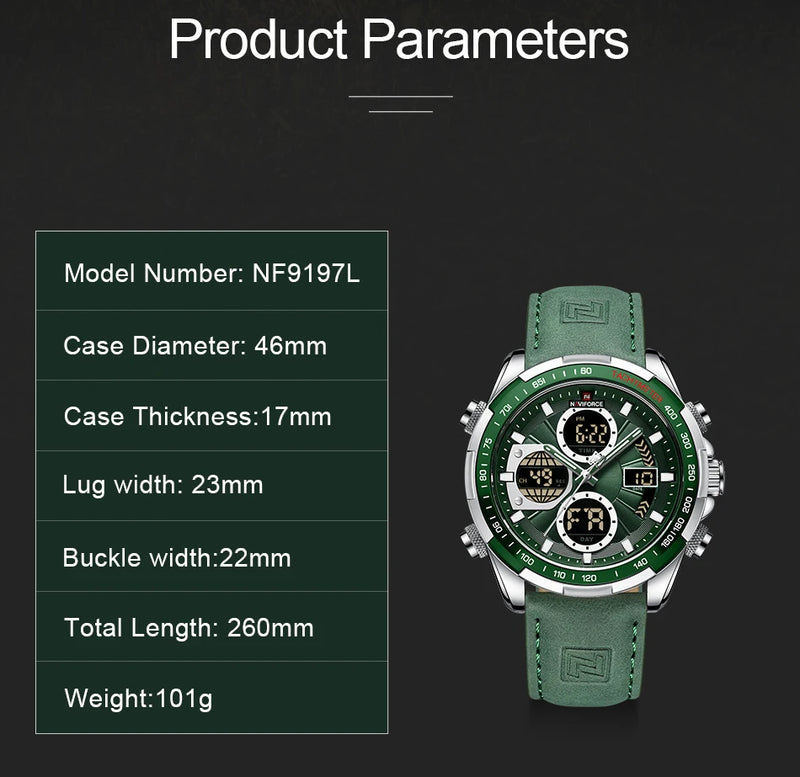 Relógios NAVIFORCE  Pulseira de Couro Verde À Prova D 'Água função Data do dia Display