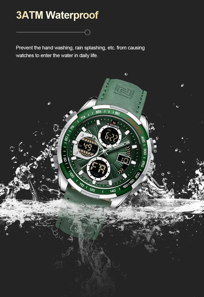 Relógios NAVIFORCE  Pulseira de Couro Verde À Prova D 'Água função Data do dia Display