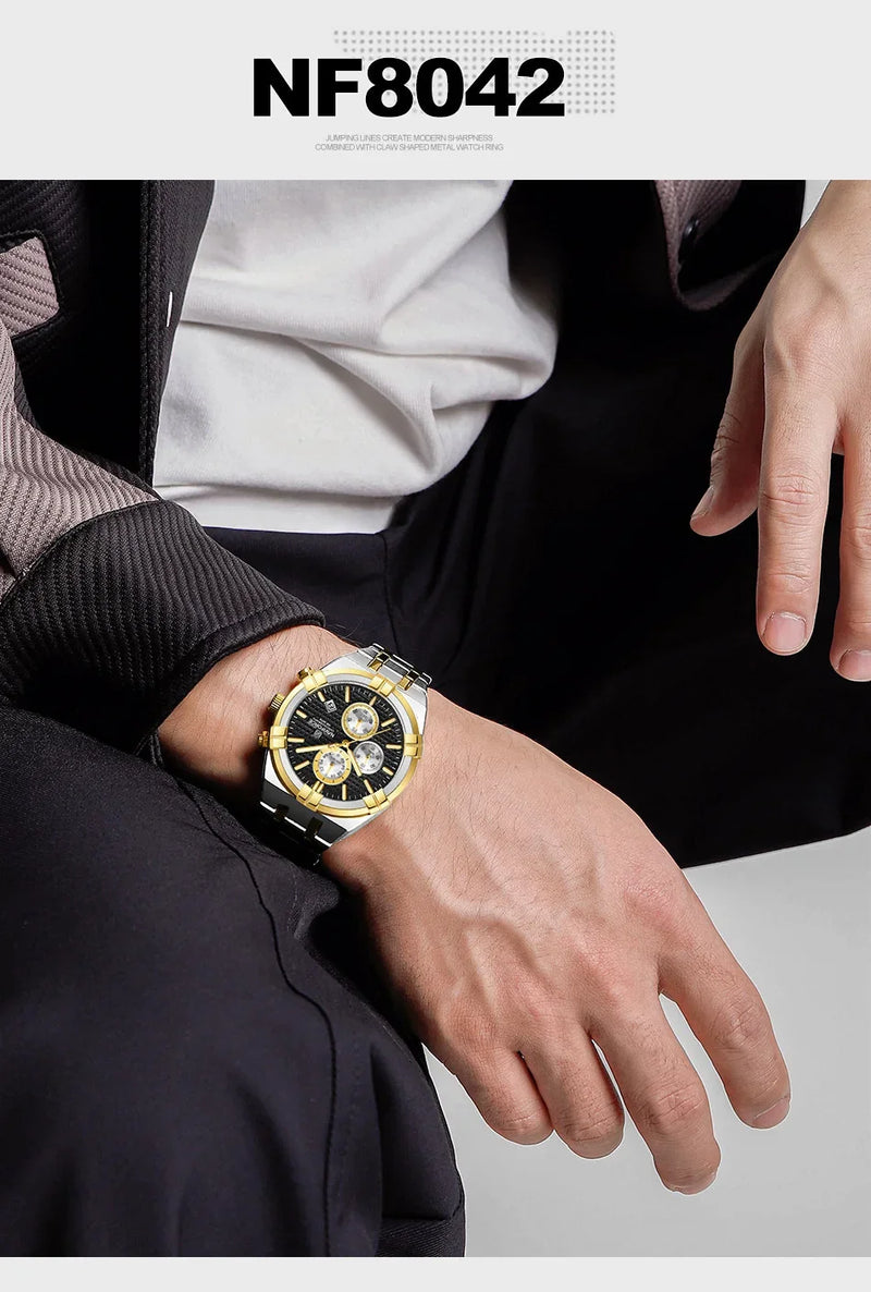 Relógio Naviforce modelo superior luxo pulseira de aço inoxidável e quartzo