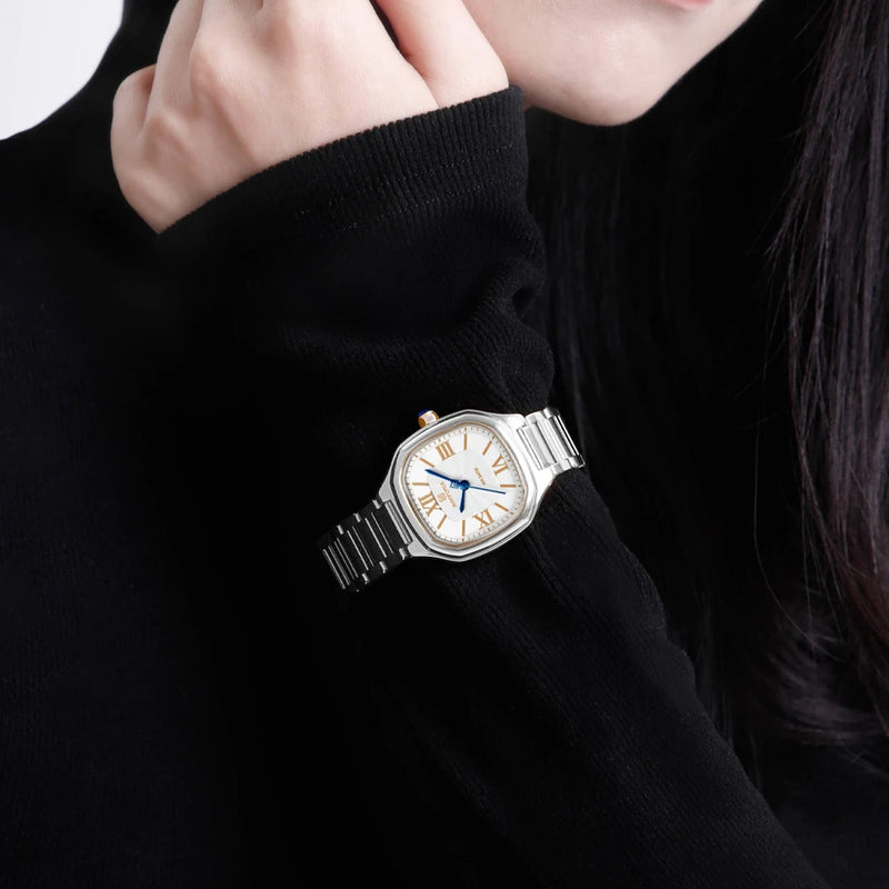 Relógio feminino NAVIFORCE luxo  de quartzo à prova d'água com pulseira de aço inoxidável