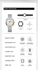 Relógio feminino NAVIFORCE luxo  de quartzo à prova d'água com pulseira de aço inoxidável