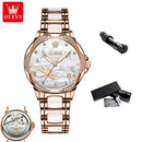 Relógio Olevs  automático de luxo, pulseira de cerâmica, à prova d'água, luminoso, design de libélula, feminino