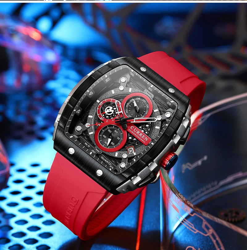 Relógio esportivo CURREN de quartzo à prova d'água com data automática e pulseira de silicone