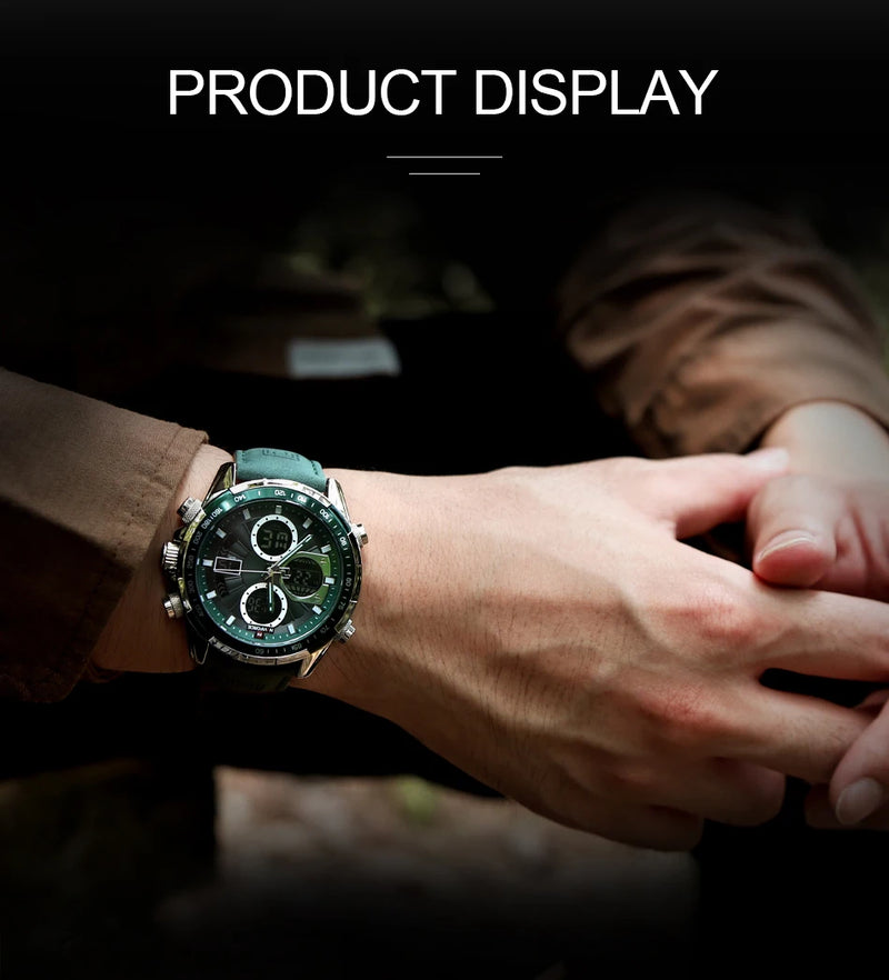Relógios NAVIFORCE  Pulseira de Couro Verde À Prova D 'Água função Data do dia Display