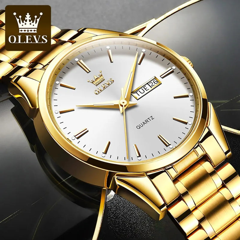 Relógio OLEVS Classic Gold  Luxo de Alta Qualidade  À Prova D'Água em Aço Inoxidável de Quartzo