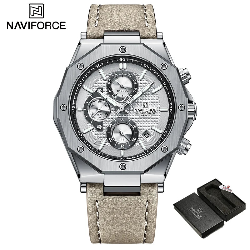 Relógios NAVIFORCE de luxo com pulseira de couro