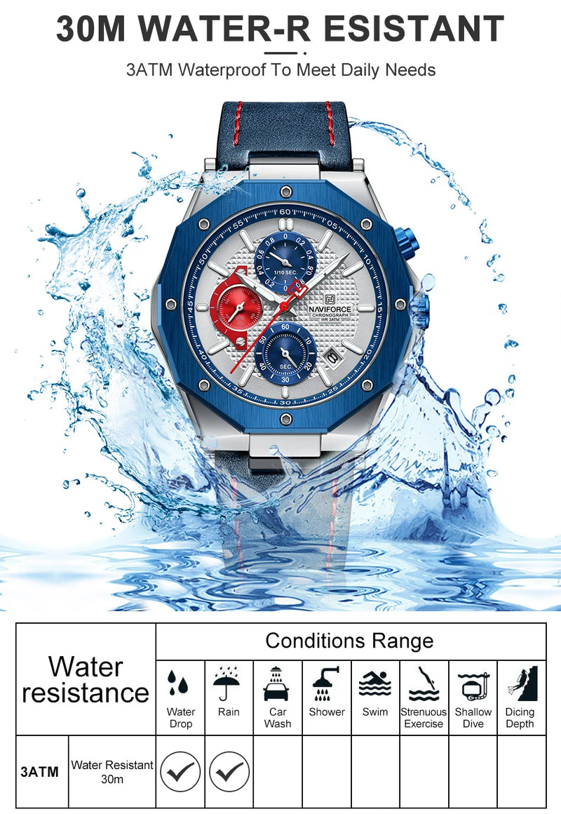 Relógios NAVIFORCE de luxo com pulseira de couro