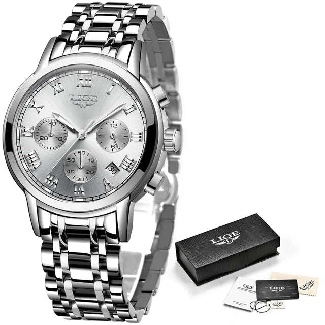 Relógio Lige Feminino pulseira de aço à prova d água