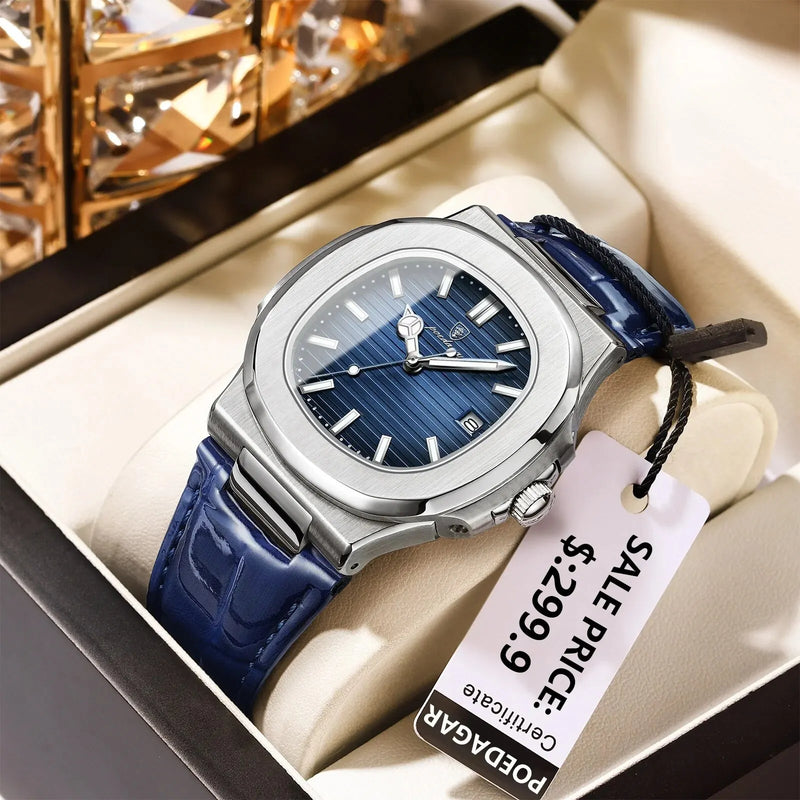 Relógio POEDAGAR Masculino Quadrado de Luxo pulseira de couro