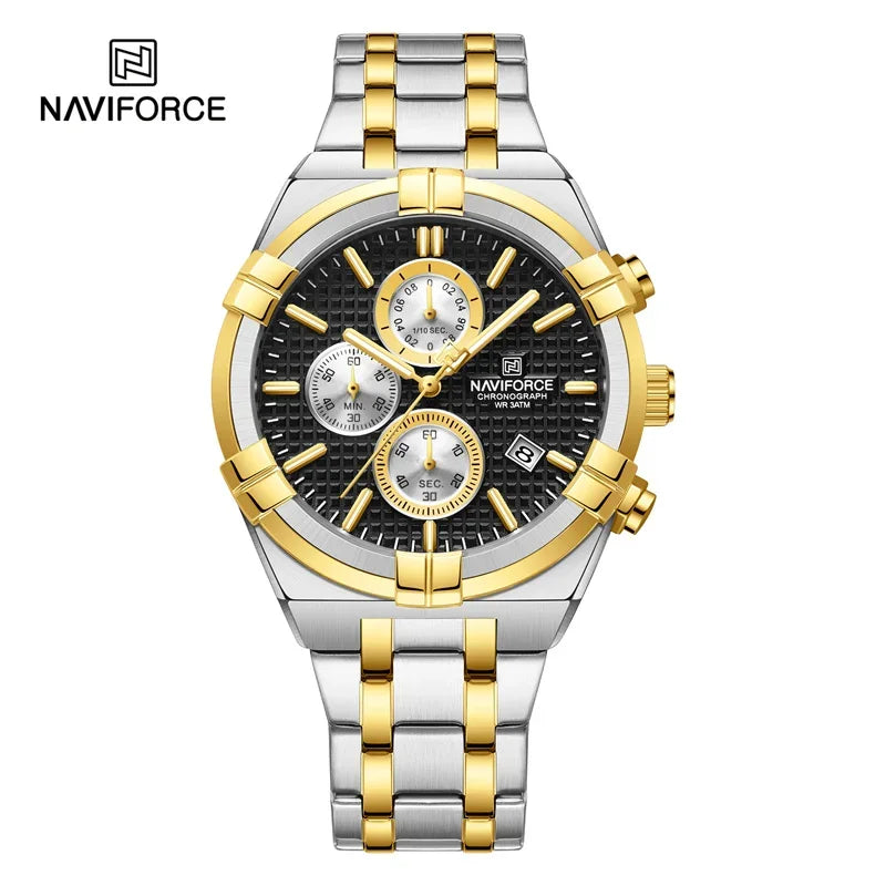 Relógio Naviforce modelo superior luxo pulseira de aço inoxidável e quartzo