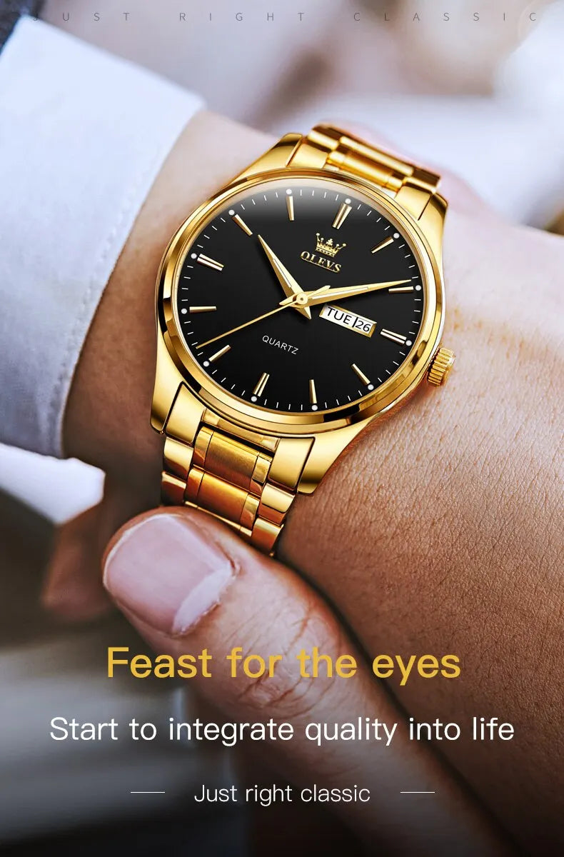 Relógio OLEVS Classic Gold  Luxo de Alta Qualidade  À Prova D'Água em Aço Inoxidável de Quartzo