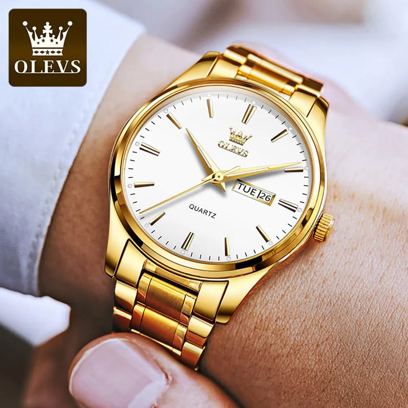 Relógio OLEVS Classic Gold  Luxo de Alta Qualidade  À Prova D'Água em Aço Inoxidável de Quartzo