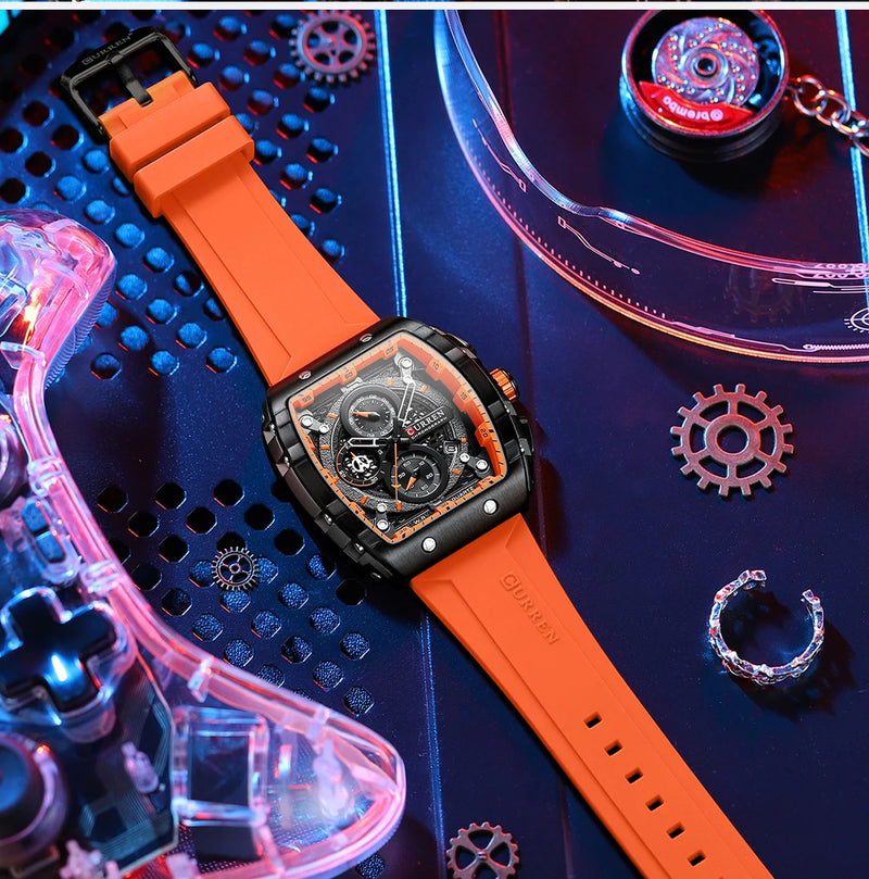 Relógio esportivo CURREN de quartzo à prova d'água com data automática e pulseira de silicone