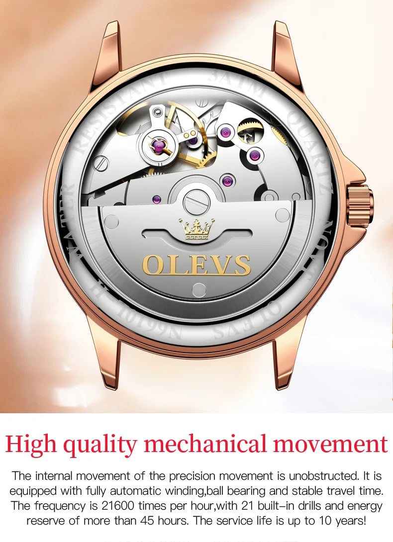 Relógio Olevs  automático de luxo, pulseira de cerâmica, à prova d'água, luminoso, design de libélula, feminino
