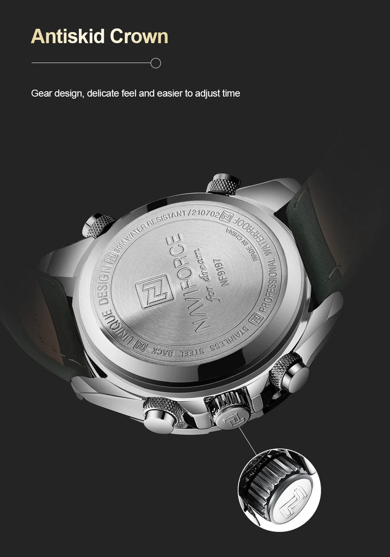 Relógios NAVIFORCE  Pulseira de Couro Verde À Prova D 'Água função Data do dia Display