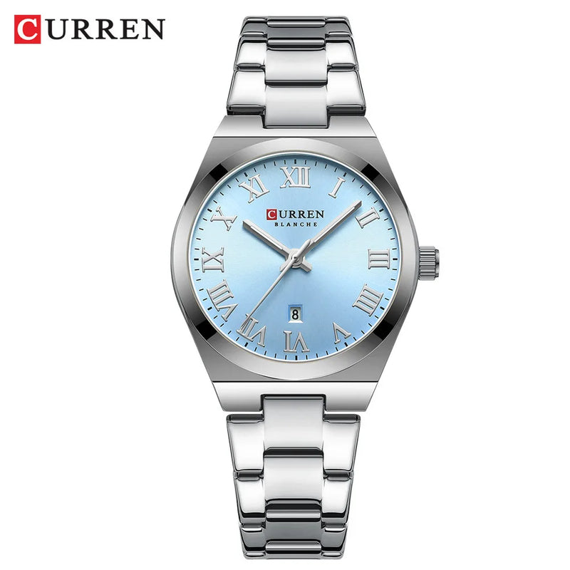 Relógio Curren de quartzo com mostrador romano original feminino de aço inoxidável