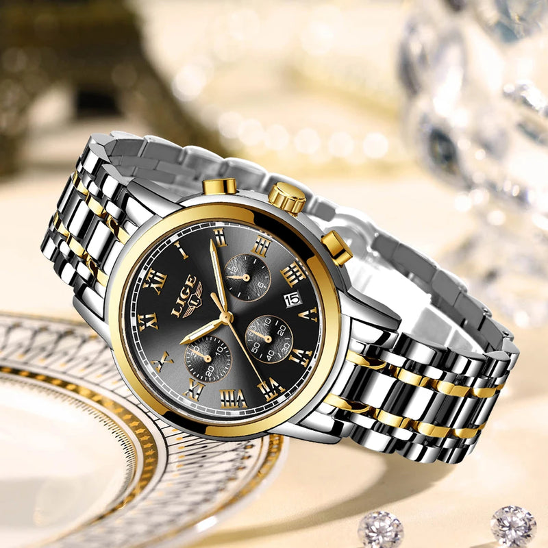 Relógio Lige Feminino pulseira de aço à prova d água