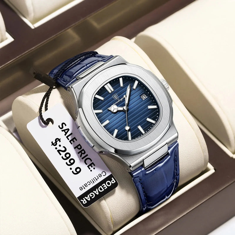 Relógio POEDAGAR Masculino Quadrado de Luxo pulseira de couro