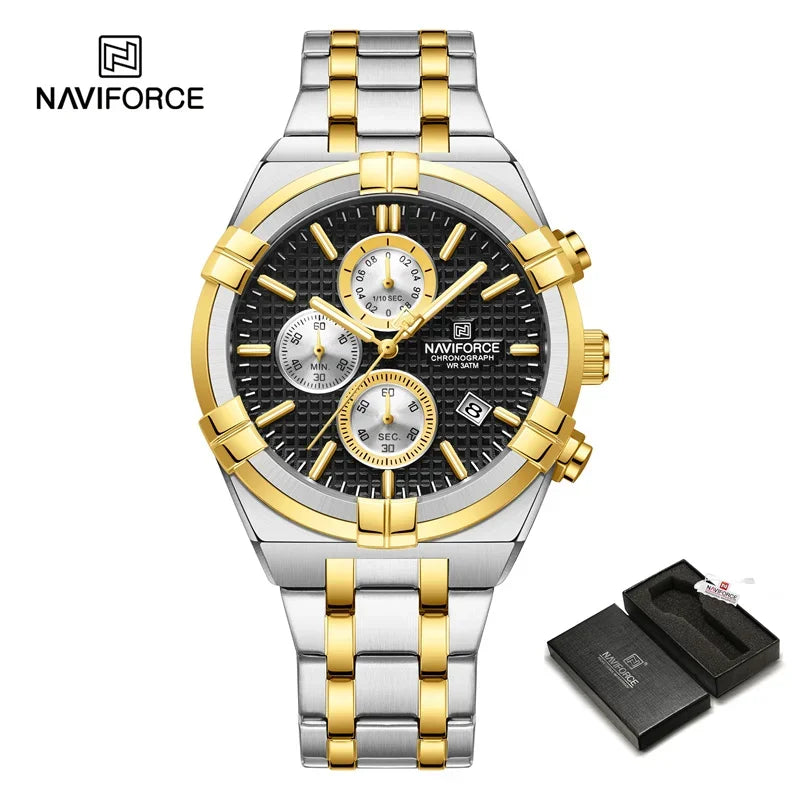 Relógio Naviforce modelo superior luxo pulseira de aço inoxidável e quartzo