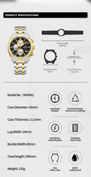 Relógio Naviforce modelo superior luxo pulseira de aço inoxidável e quartzo